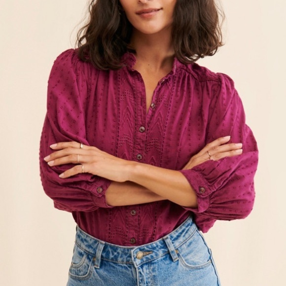 Anthropologie Tops - Anthropologie Pilcro Tavi Buttondown Raspberry Blouse size XL